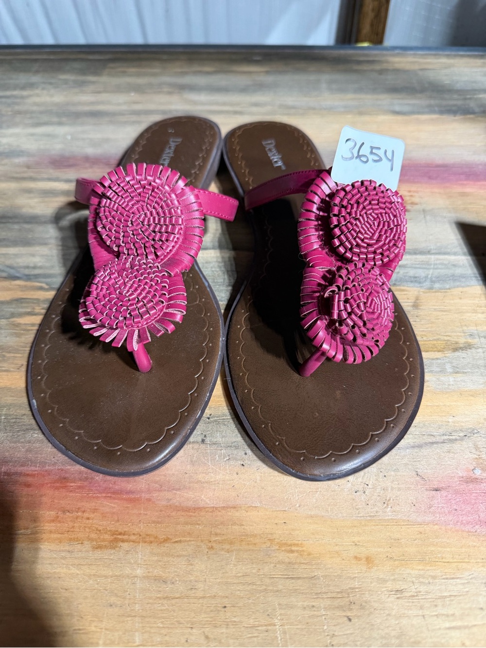 #3654-Dexter Pink Woven Toe-Post Sandals